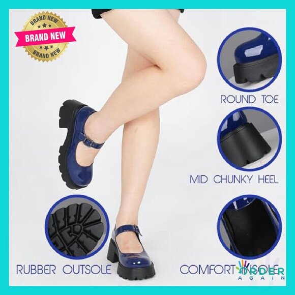 Platform Mary Janes Chunky Heel Ankle Strap Round Toe Dress Shoes Uniform Pumps - Picture 5 of 8